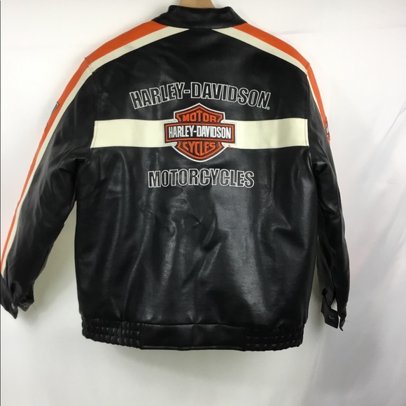 Harley Davidson Faux Leather Jacket Size YXL 20 Black Orange
